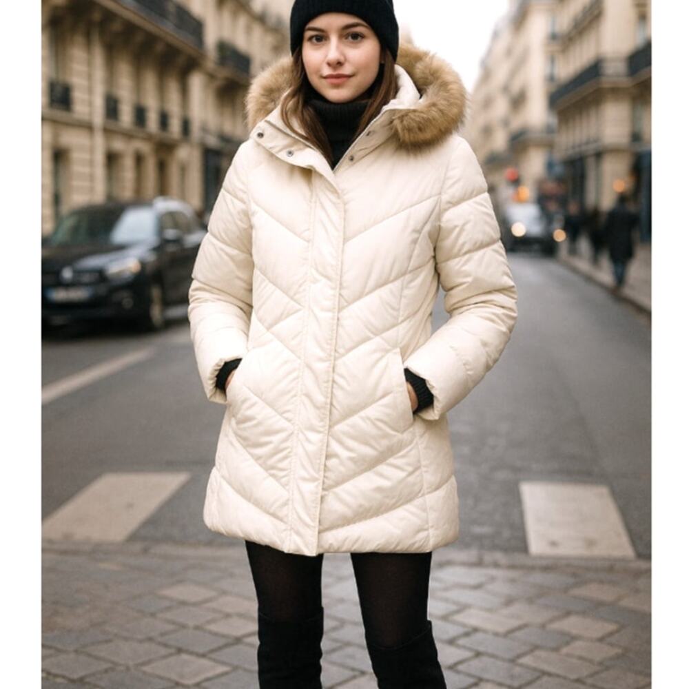 Andrew Marc XL Down Puffer Walker Jacket $295 Faux Fur Hood Waterproof White NEW